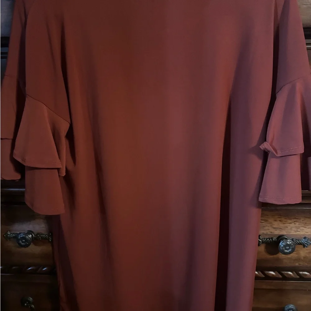 Rust Ruffle Sleeve Top, Zenana - Picture 6 of 6